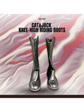 CAT & JACK Black Knee-High Riding Boots With Zipper Closure Size 4 Durable Faux